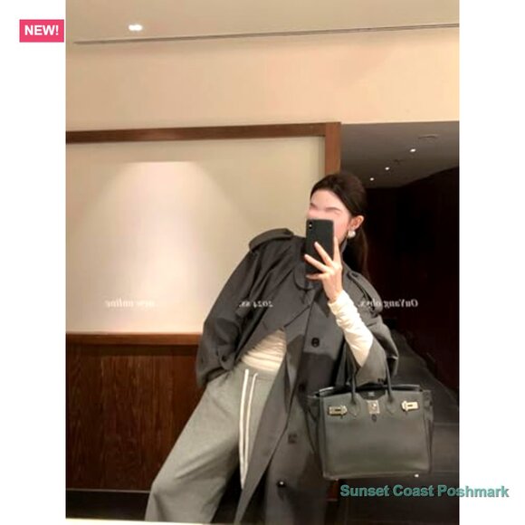 Polyester Double Breasted Trench Coat with Belt, Windproof Waterproof - Picture 4 of 5